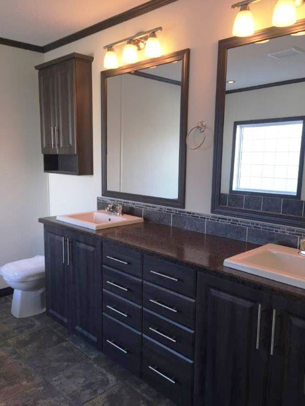 His & Her Sinks with Accent Tile and Framed Mirror